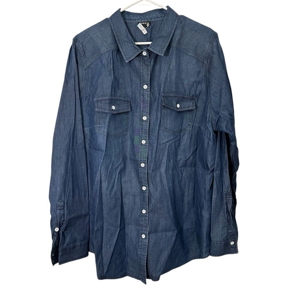 Torrid Starched/Waxed Chambray Button Front Women… - image 1